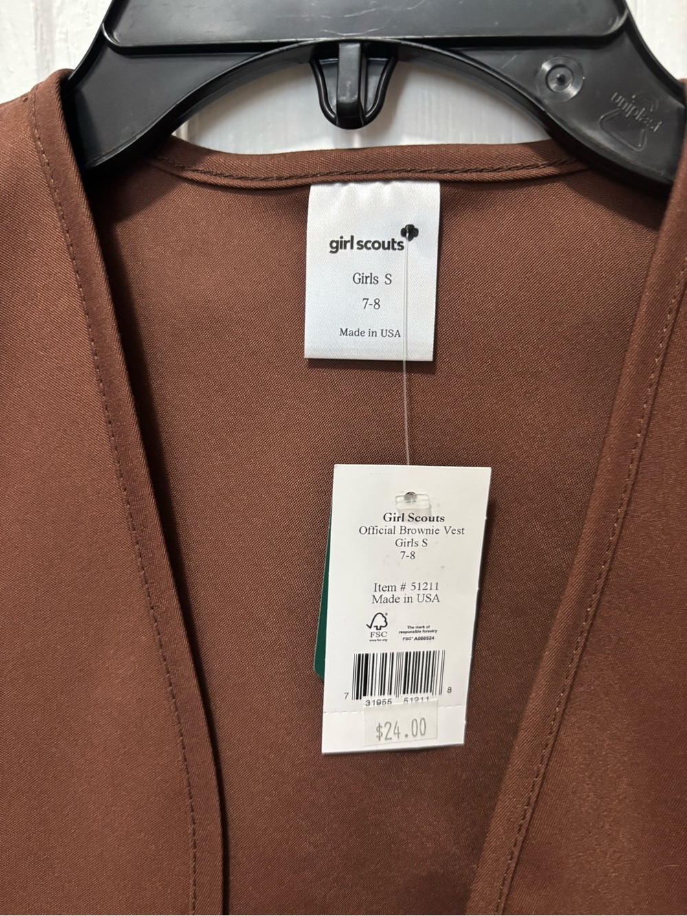 Girl Scout Open Front Vest - Size 7-8 - Picture 2 of 3
